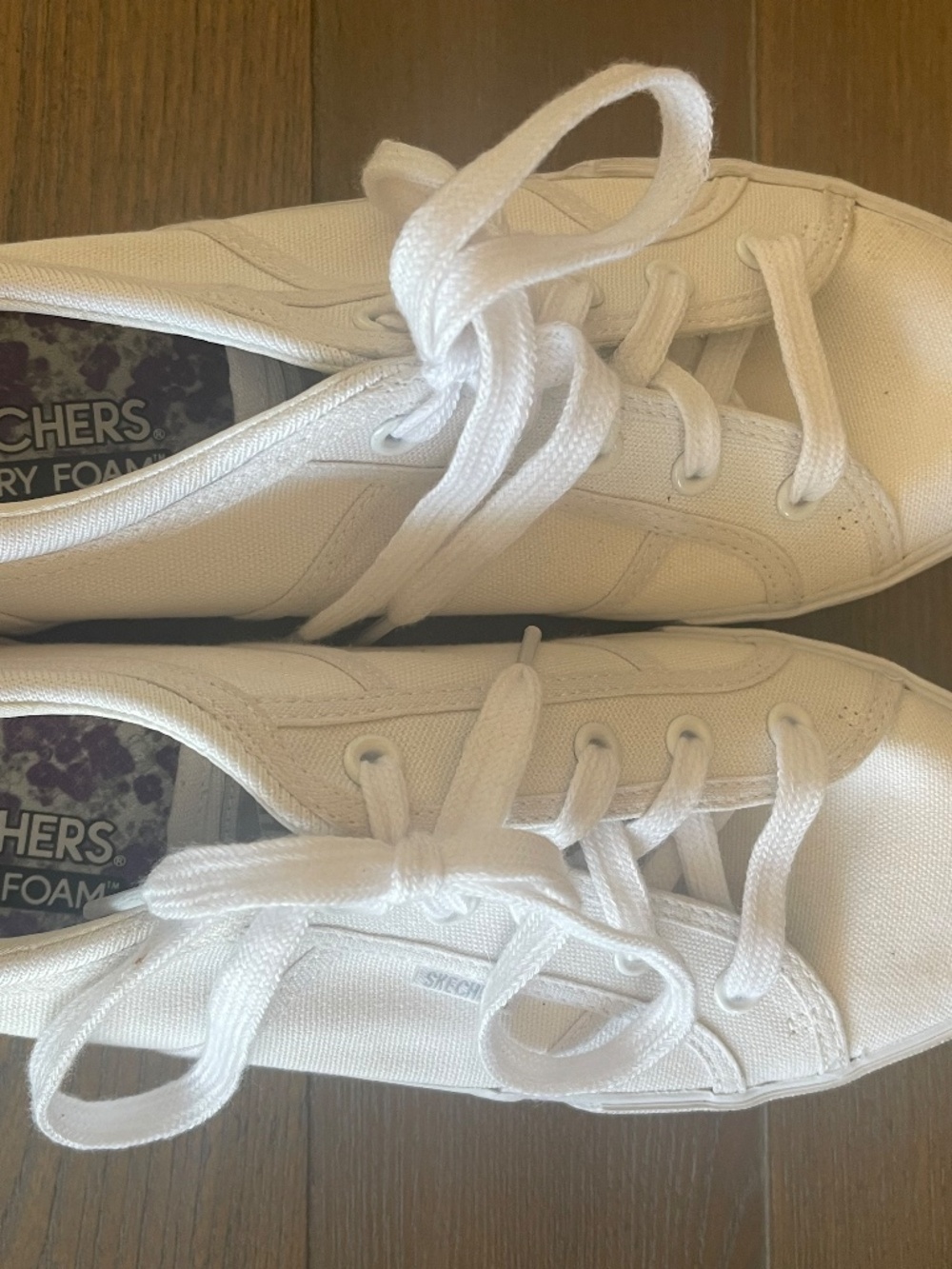 Skechers White Canvas Utopia Memory Foam Sneakers Lace Ups Comfort Versatile 9 - Picture 7 of 8